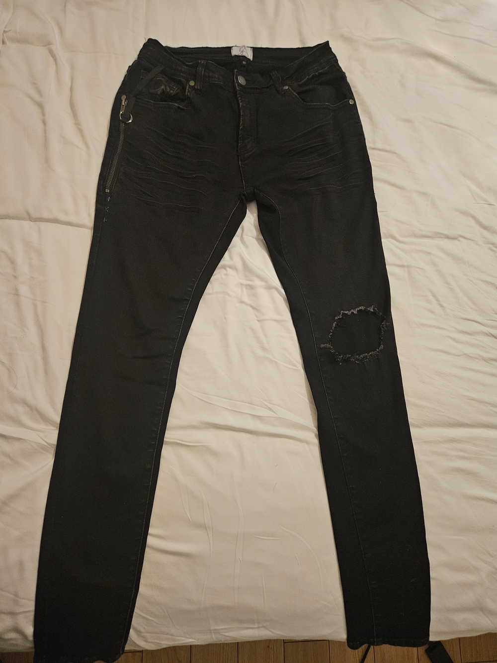 Men's Black Skinny Ripped Jeans with Zip Detail